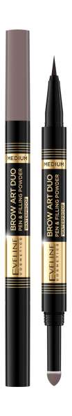 Eveline Brow Art Duo Waterproof Pen & Filling Powder Водостойкий ультратонкий маркер-пудра для бровей | 02 Medium